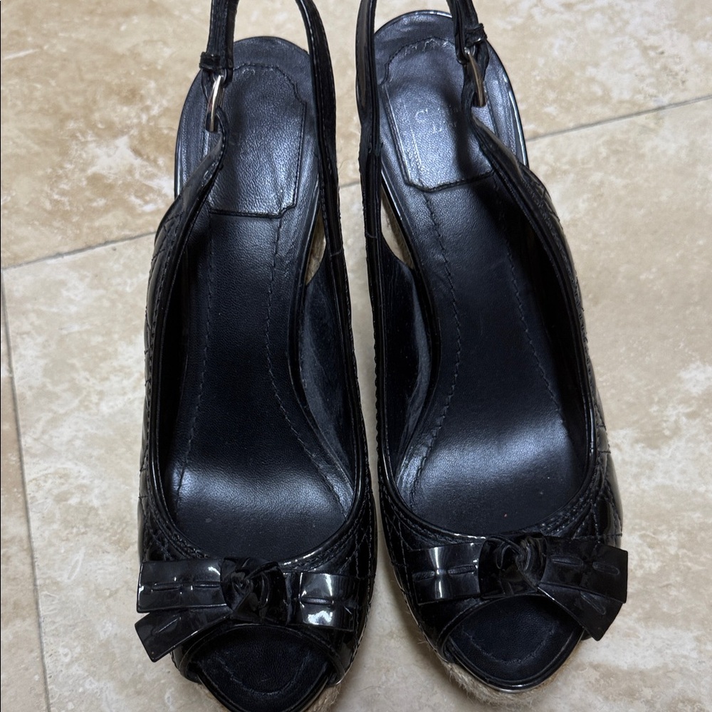 Dior Black Peep-Toe Slingback Heels